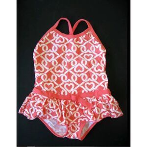 Baby Gap kid girls 1 pc skirted swimsuit coral pink heart chain swim beach 2 2T